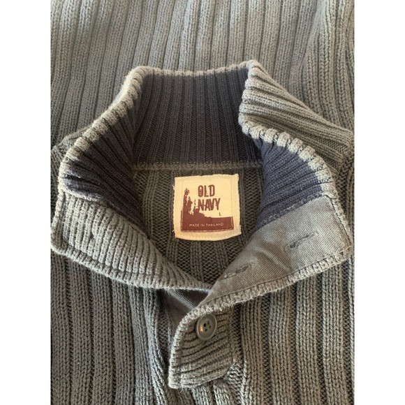 Men's Blue Old Navy Long Sleeve V-Neck Quarter-Button Cotton Knit Large Sweater - Picture 6 of 7